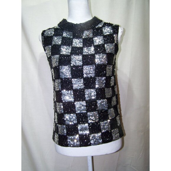 no brand Tops - Vintage Sequin Top Party Cocktail Wool Silver Black Formal